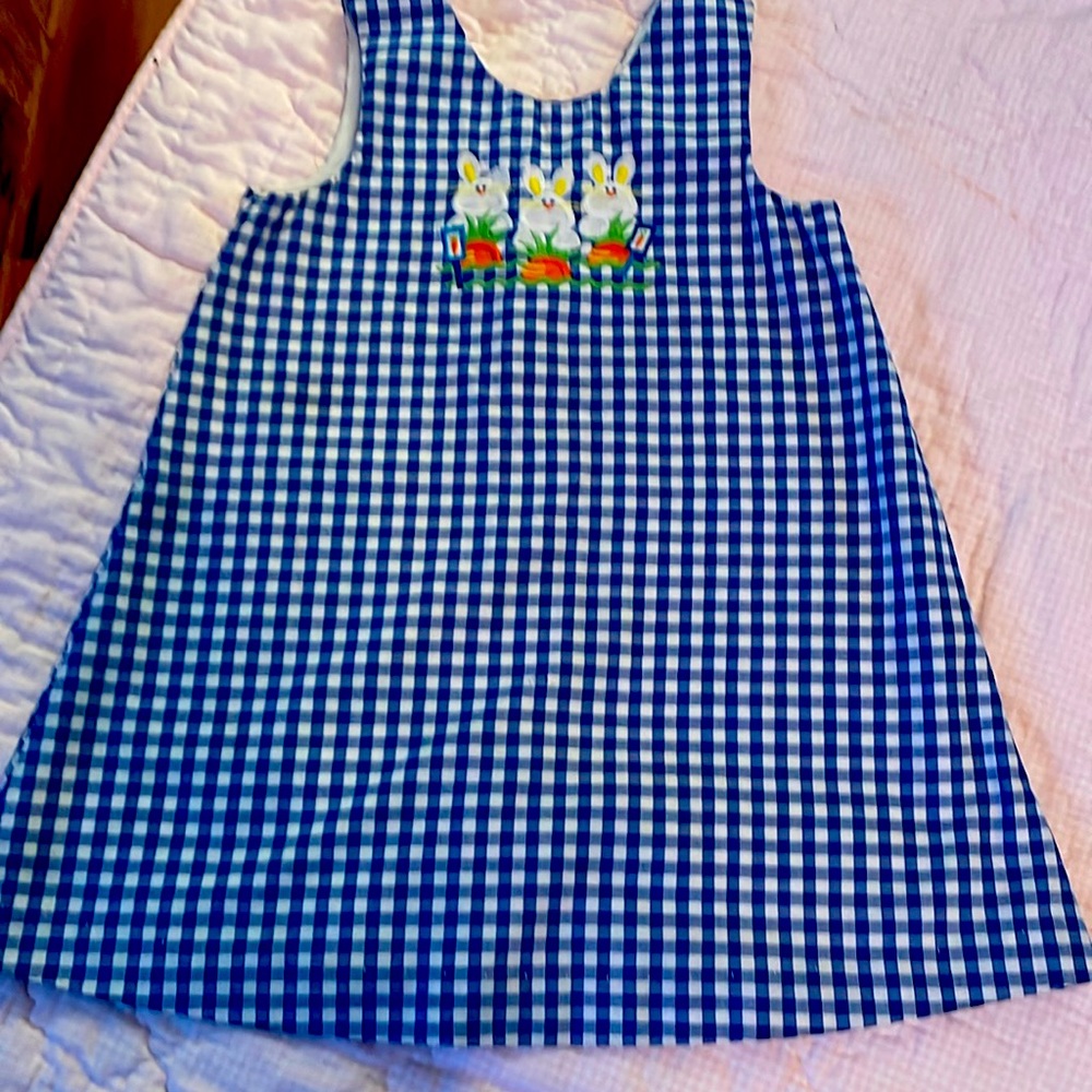 Easter Jumper with embroidered bunnies in the front of the dress